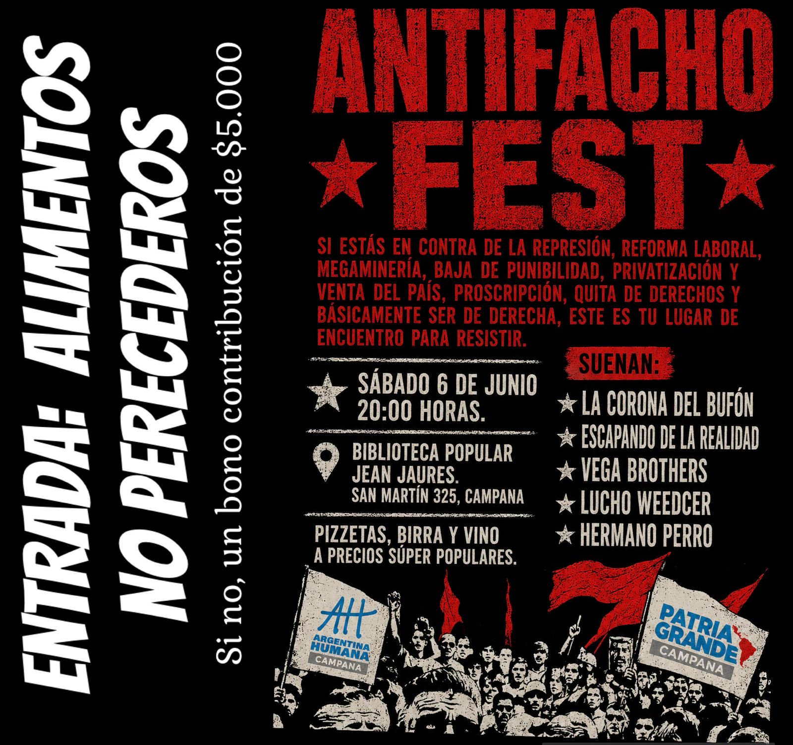 Campana: realizarán el “Antifacho Fest” con música en vivo y actividades solidarias