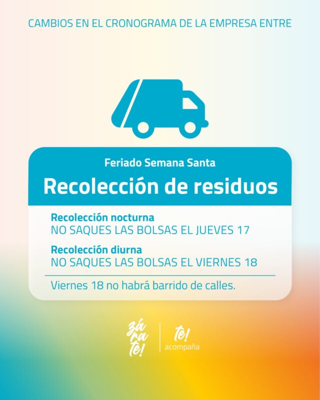 Cronograma de recolección de residuos para el próximo feriado